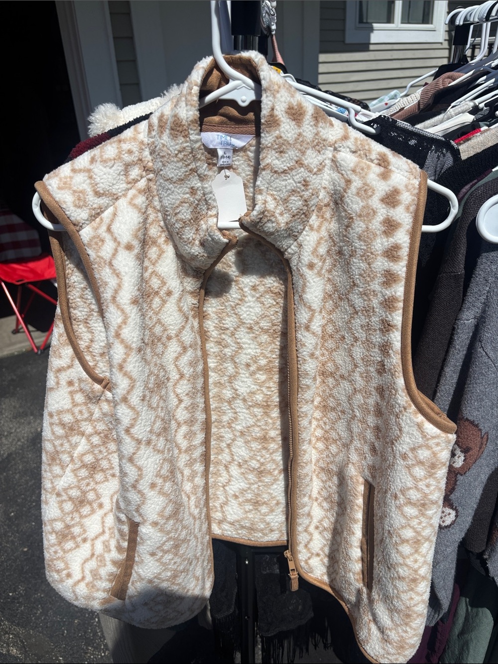 Time and Tru Cream and Tan Fleece Vest